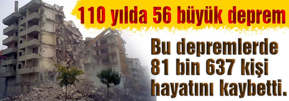 110 yılda 56 büyük deprem