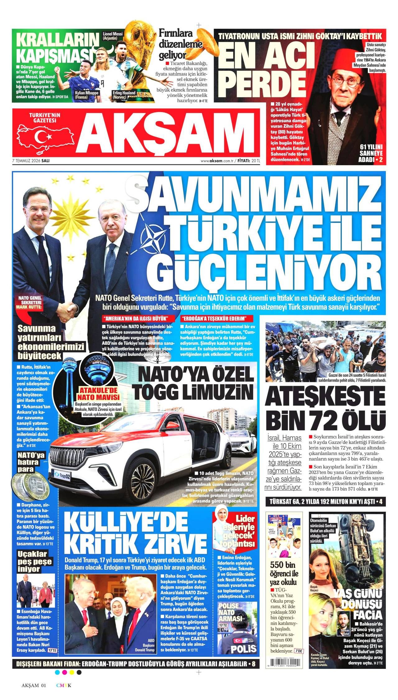 Akşam Gazetesi Gazete Manşeti