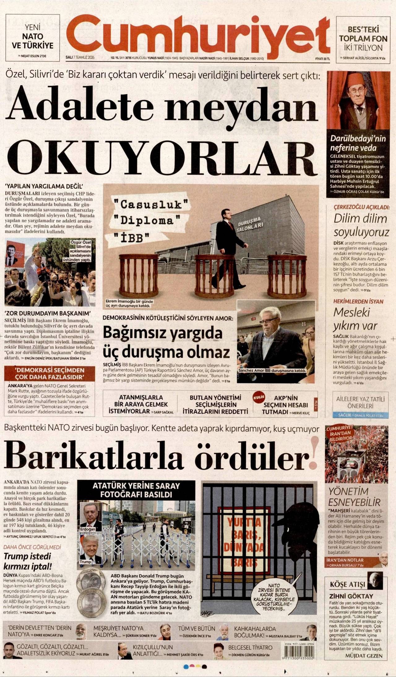 Cumhuriyet Gazetesi Gazete Manşeti