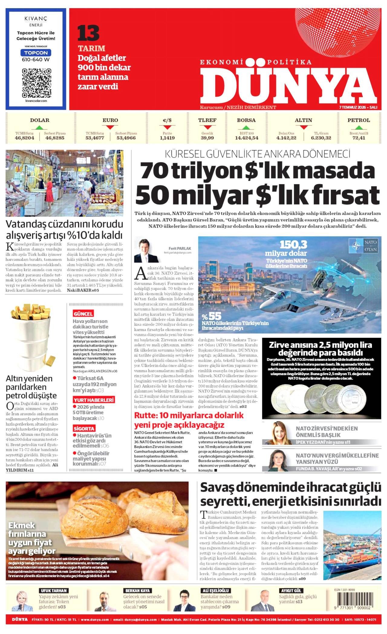 Dünya Gazetesi Gazete Manşeti