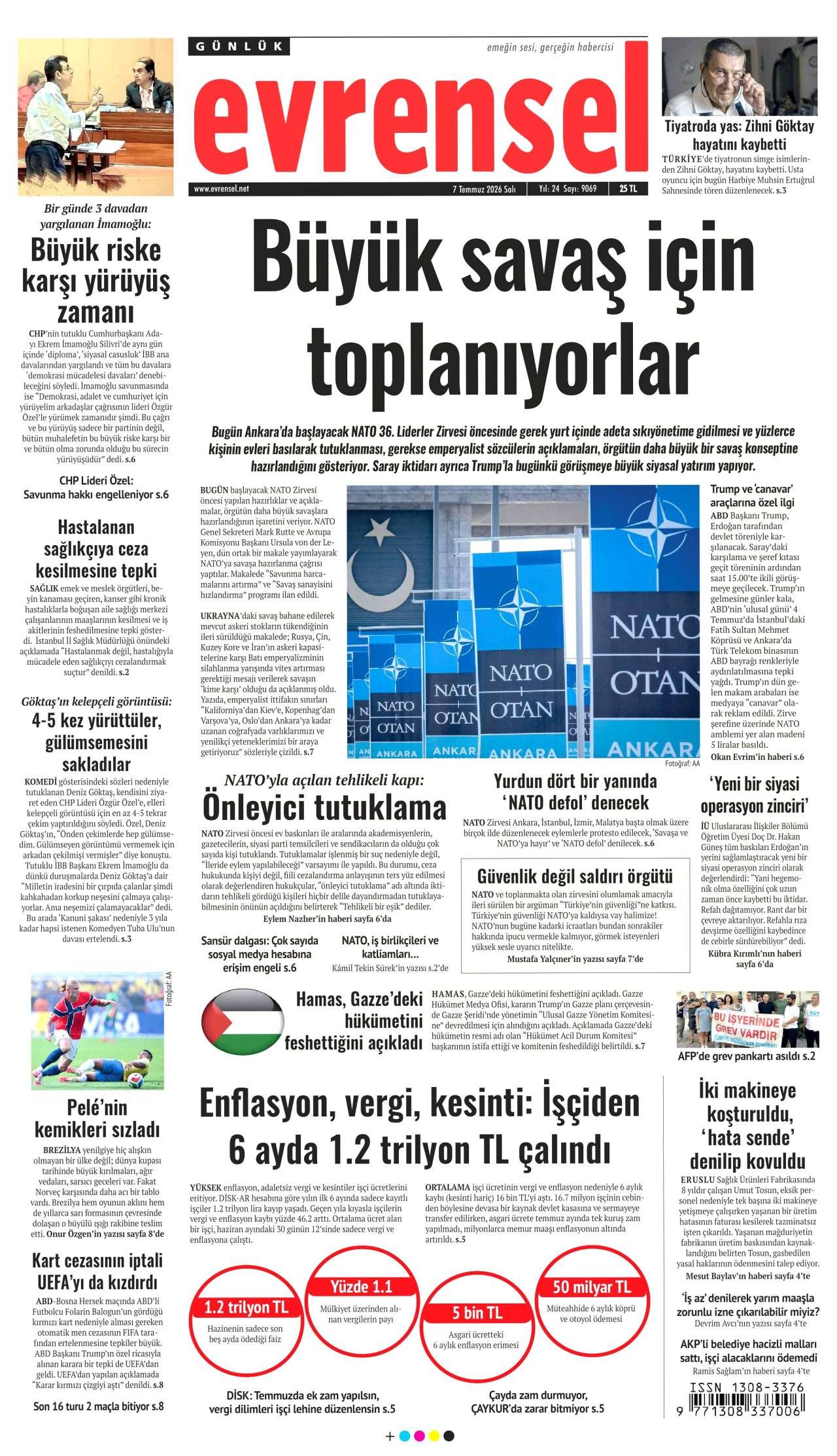 Evrensel Gazetesi Gazete Manşeti