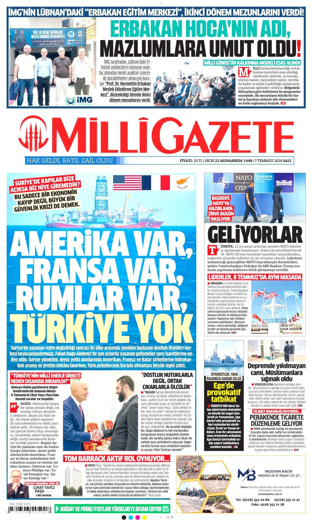 Milli Gazete Gazete Manşeti