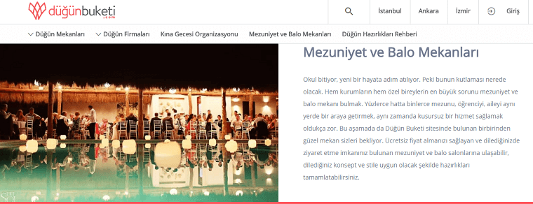 Mezuniyet Mekânları & After Party ve Nikâh Sonrası Yemeği Firmalarından Fiyat Alın