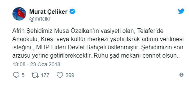 murat celiker sehidimizin vasiyeti devlet bahçeli